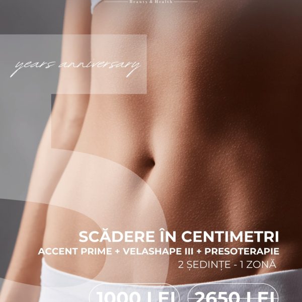 Scădere în cm - Accent Prime + Velashape III + Presoterapie, 2 ședințe, 1 zonă